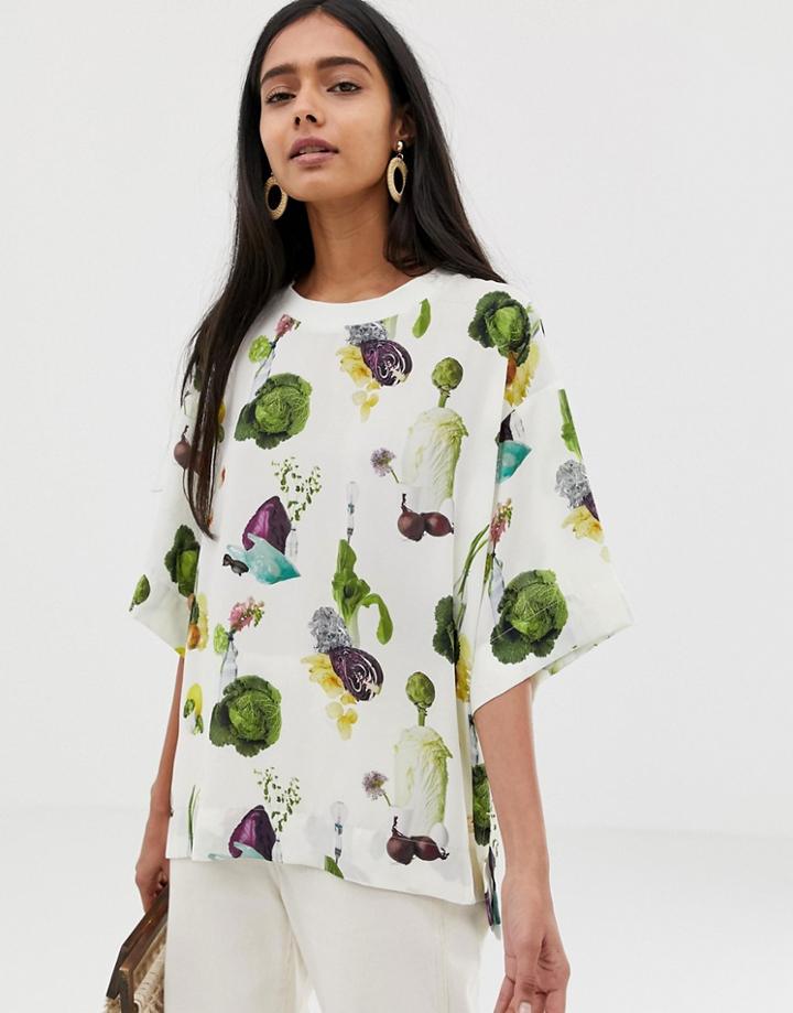 Weekday Woven Top With Fruit Plant Print In White - Multi