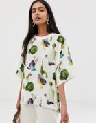Weekday Woven Top With Fruit Plant Print In White - Multi
