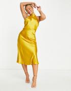 John Zack Satin Mini A-line Dress In Gold