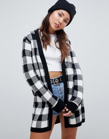E.l.k Oversized Cardigan In Grunge Check - Multi