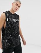 Asos Design Relaxed Tank With Splatter Print And La Reve Chest Print - Black