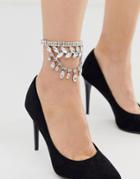 Asos Design Glam Anklet With Rhinestone Detail In Silver Tone - Silver