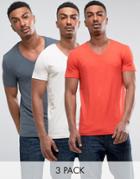Asos Muscle Fit T-shirt With V Neck 3 Pack Save - Multi