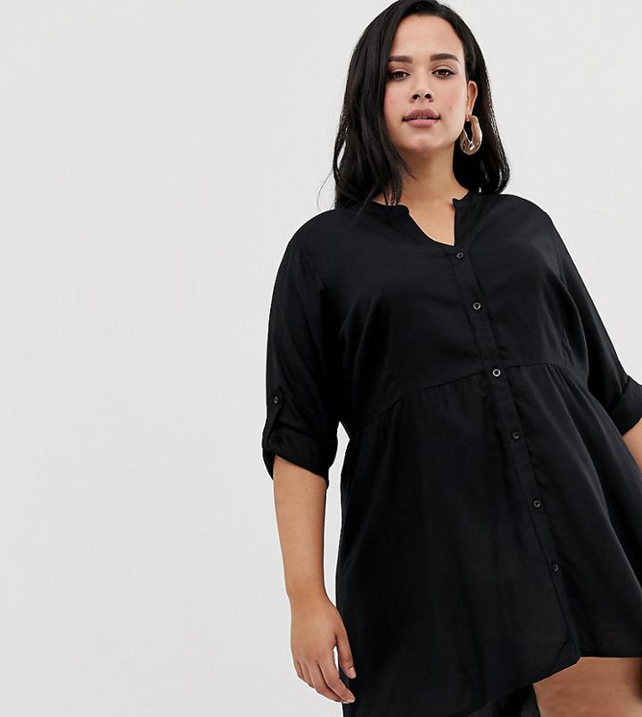 Junarose Longline Shirt Dress In Black - Black