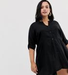 Junarose Longline Shirt Dress In Black - Black