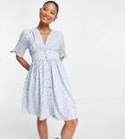 Vero Moda Petite Exclusive Tea Dress In Blue Spot Print-blues