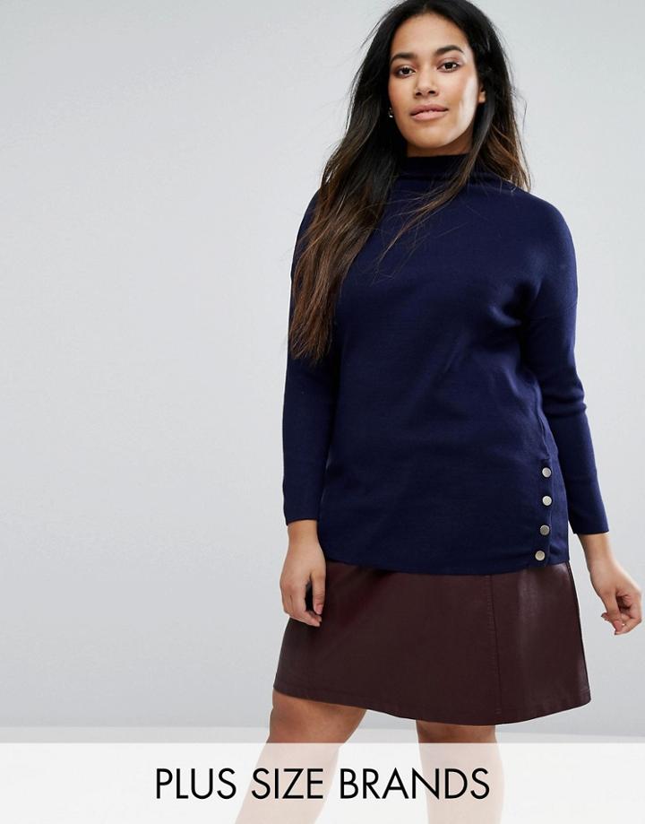 New Look Plus Popper Side Stripe Top - White