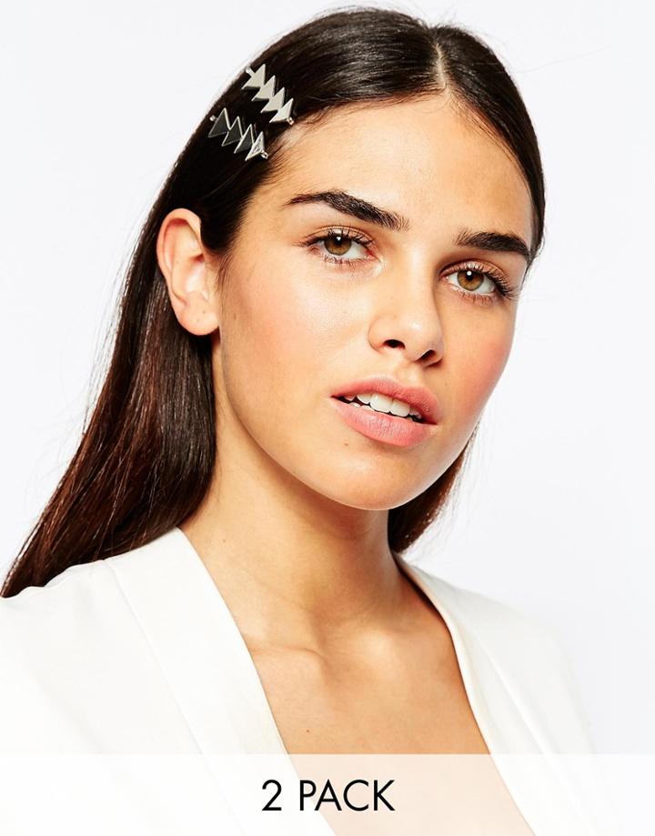 Asos Pack Of 2 Triangle Hair Clips - Silver