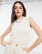 Mango Cable Knit Sleeveless Tank In Ecru-white