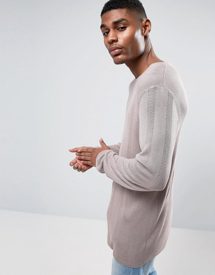 Asos Knitted Longline Sweater In Drapey Yarn - Gray