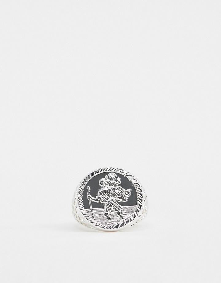 Chained & Able St Christopher Soverign Ring In Silver