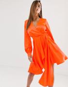 Asos Design Mini Dress In Satin With Flippy Skirt - Orange