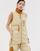 Zya Utility Tank Jacket With Contrast Collar - Beige