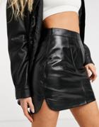 Asos Design Leather Mini Skirt With Curved Hem In Black