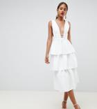 Asos Design Tall Tiered Prom Midi Dress - White
