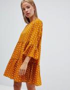 Qed London Frill Detail Shift Dress In Polka Dot Print - Yellow