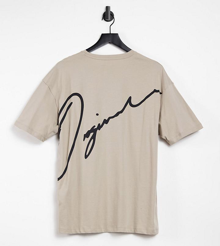 Jack & Jones Originals Oversize T-shirt With Script Logo Back Print In Beige Exclusive To Asos-white