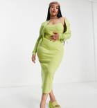 Collusion Plus Cami Midi Summer Dress And Cardigan Twin Set-green