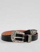 Asos Slim Belt With Vintage Brown Leather And Western Buckle - Brown