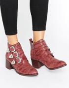 Park Lane Western Buckle Trim Boots - Red