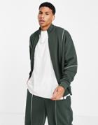 Asos Design Oversized Jersey Jacket With Front Panel Detailing In Green - Part Of A Set