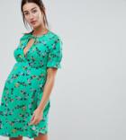 Asos Design Maternity Exclusive Twist Neck Tea Dress In Floral Print - Multi