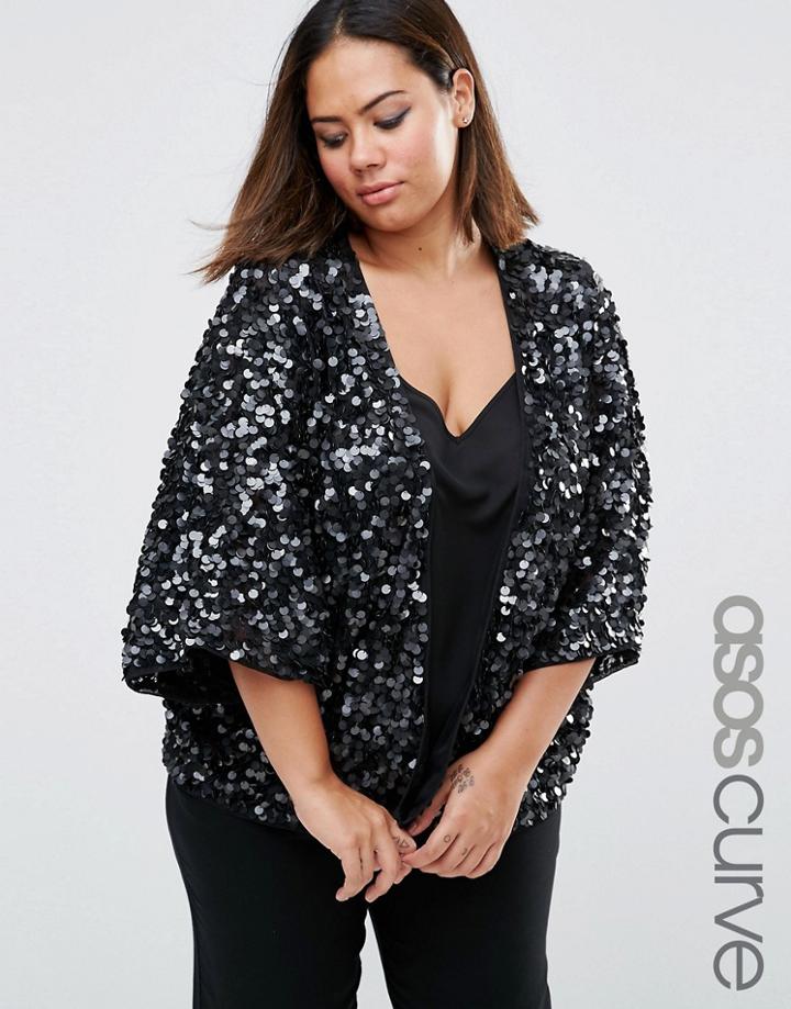Asos Curve Jacket In Disc Sequin Embellishment - Black