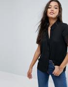 Asos Short Sleeve Blouse In Sheer And Solid - Black
