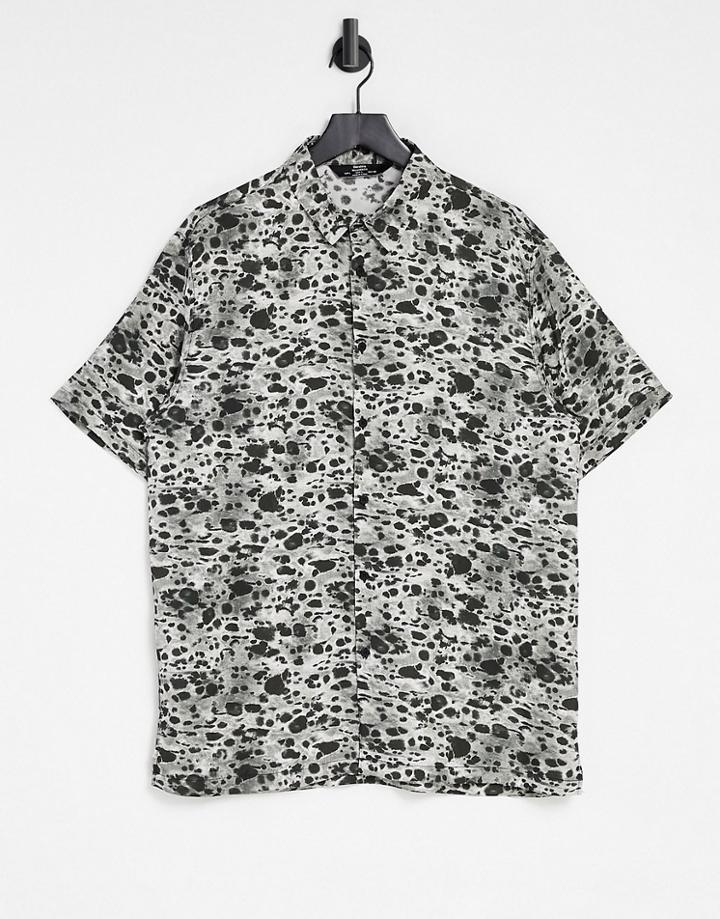 Bershka Leopard Print Shirt-black