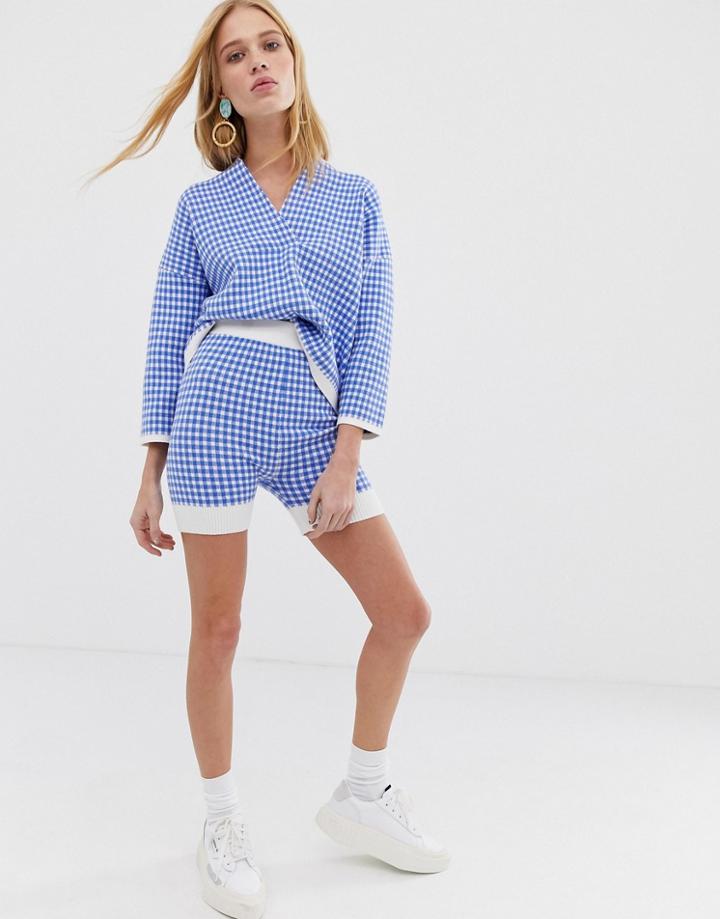 Asos White Check Knitted Shorts Two-piece - Multi