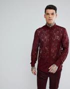 Asos Regular Fit Lace Shirt In Burgundy - Red