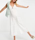 Asos Design Maternity V-neck Ruffle Tie Culotte Jumpsuit In White