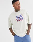 Asos Design Oversized T-shirt In Off White With Paris City Print-grey