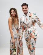 Asos Wedding Super Skinny Suit Jacket In Champagne Floral - Cream