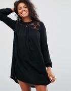 Brave Soul Crochet Neck Smock Dress - Black