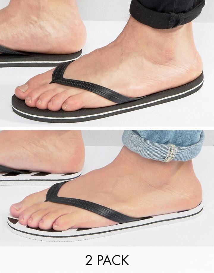 Asos Flip Flops 2 Pack In Black And Chevron Save - Multi