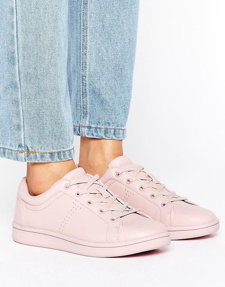 Bershka Pastel Lace Up Sneaker - Pink