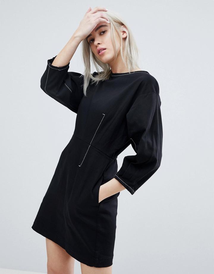Weekday Contrast Stich Mini Dress - Black