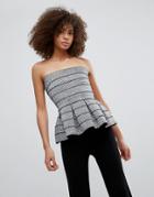 Qed London Strapless Metallic Peplum Top - Silver