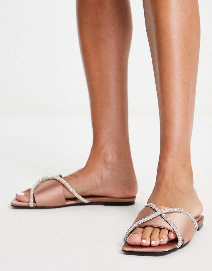 River Island Crystal Satin Sandals In Blue