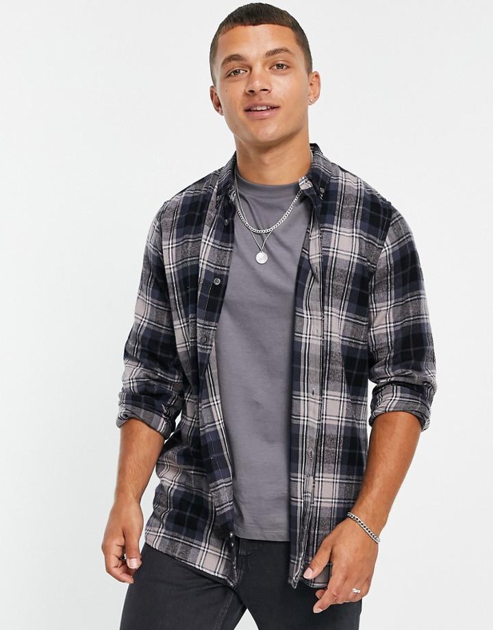 French Connection Long Sleeve Multi Check Flannel Shirt In Gray-grey