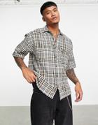 Topman Textured Shirt In Black And Stone Check