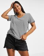 Stradivarius Organic Cotton V-neck T-shirt In Stripes-multi