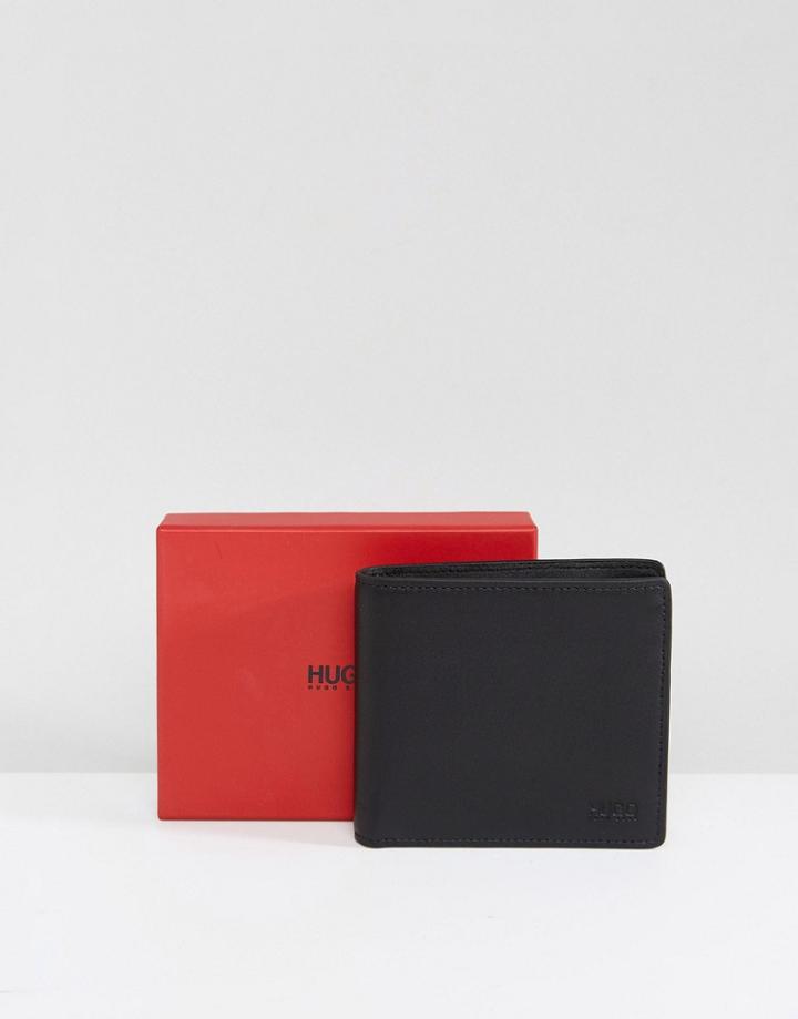 Hugo Subway Leather Wallet With Red Trim Detail In Black - Black