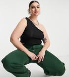 Collusion Plus Lettuce Edge One Shoulder Top In Black