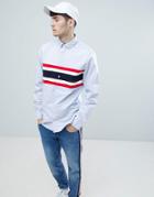 Tommy Hilfiger Chest Cut & Sew Stripe Oxford Shirt Buttondown Regular Fit In Blue - Blue
