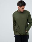 Boohooman Sweatshirt With Man Embroidery In Khaki - Green