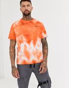 Bershka T Shirt With Chest Print In Tie Dye Orange - Orange