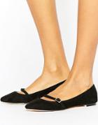 Oasis Pointed Buckle T-bar Shoes - Black