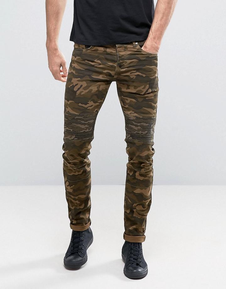 Sixth June Skinny Camo Jeans With Ripped Knees - Green